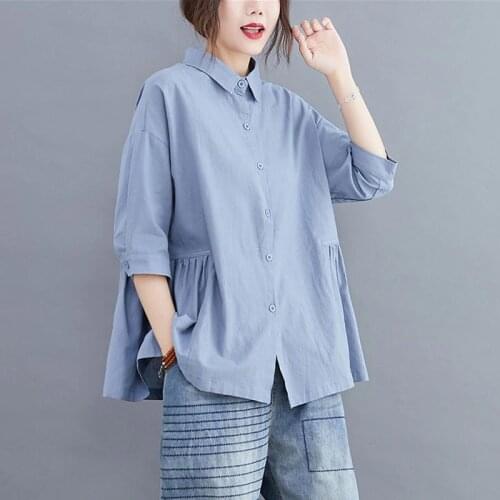 Women Summer Cotton Linen Casual Shirts New Arrival 2020 Simple Style Solid Color Loose Comfortable Female Oversized Tops S1688