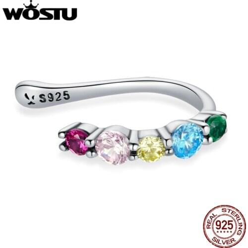 WOSTU 925 Sterling Silver Studs Earrings Elf Ear Cuff Colorful Zircon Earrings For Women Fashion Silver Jewelry CQE1250