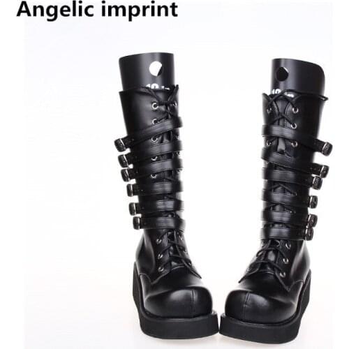 Angelic imprint handmade mori girl lady lolita punk Boots woman mid heels pumps Women princess dress party shoes buckles 33-47