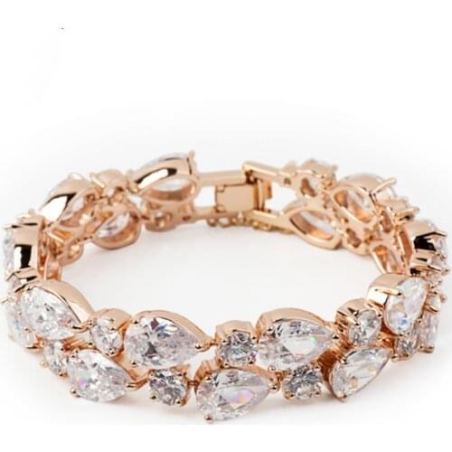 Zlxgirl jewelry Dubai Gold Water drop shape Womens wedding bracelet jewelry AAA Cubic zircon cooper bangle bracelet bijoux