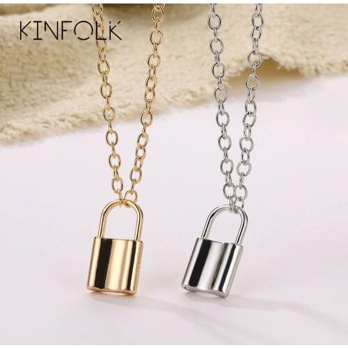 KINFOLK Gold Pendant Chain Necklaces For Women Punk Chain with Lock Padlock Necklace Statement Fashion Jewelry 2020 Gift