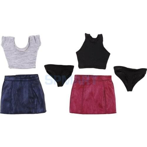 1/6 Female Figure Sexy PU Pencil Skirt Dress+Shirts for 12'' Kumik Figure Body Accs