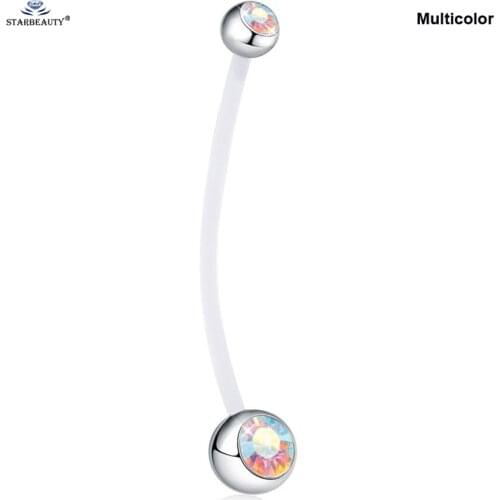 1pc Bright Stone Soft Bar Long Industrial Piercing Helix Piercing Navel Ring Belly Ring Tragus White Bijoux Pircing Ear Jewelry