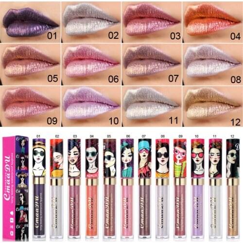 12 Colors Diamond Glitter Lip Gloss Waterproof Long Lasting Nude Sequins Beauty Lipstick Sexy Girl Symphony Lip Gloss Cosmetic