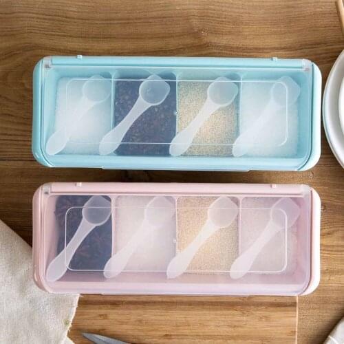 2020 Hot Spice Jar Can Salt Pepper Container Spice Box Salt Sugar Seasoning Pot Cooking Condiment Boxes Kitchen Cruet 4 Grid