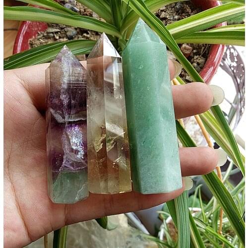 3pcs natural citrine point flourite point and Aventurine mixture quartz crystal wand healing for gifts