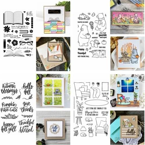 4*6 Clear Silicone Stamps Sofa Chair Booklet Glasses Bear Autumn Blessing Words Letters for DIY Craft Scrapbooking Making 2020