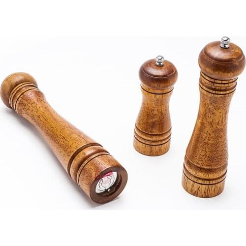 5" 8" 10"Solid Wood Pepper Mill Salt and Pepper Mills with Strong Adjustable Ceramic Grinder Kitchen Tools spice jars
