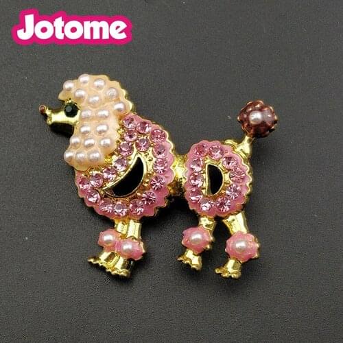50 pieces/lot free shipping 50mm pink pearl and crystal puppy poodle dog brooch pins