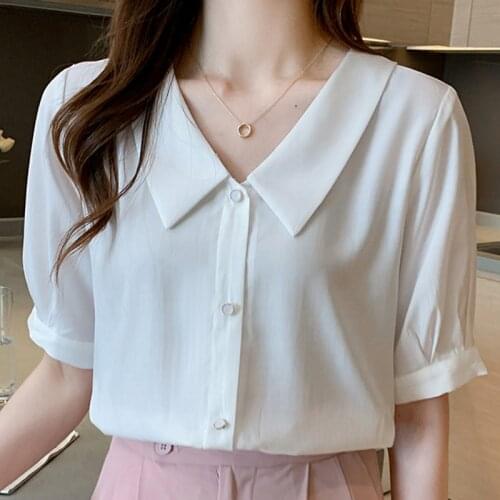 Summer Short Sleeve Women Blouse Chiffon Blouse Shirt Tops Blouse Women Blusas Mujer De Moda 2021 Shirts Blouses Top Femme E951