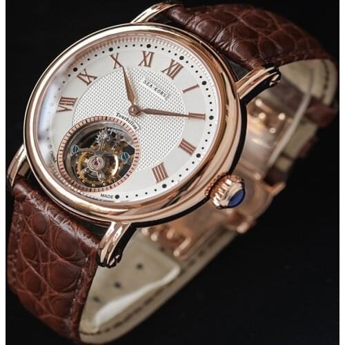 Luxury Genuine Tourbillon Mechanical Watch Mens Seagull ST8000 Movement Men Watches Business Waterproof Sapphire Leather Watch