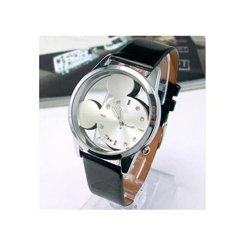 New Cartoon Mickey Fashion Watch women Men Quartz Wristwatch Leather Transparent Hollow Watches kid girl Gift Clock reloj mujer