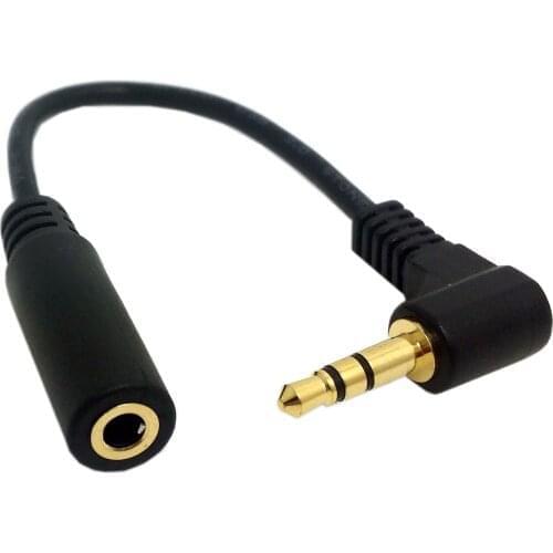 Chenyang 10cm Black 90 Degree Right Angled 3.5mm 3poles Audio Stereo Male to Female Extension Cable