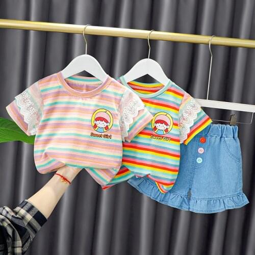 Childrens Clothing Baby Girl New Cute Fashionable Short-sleeved Suit Girls Fashion Western Style Summer Lotus