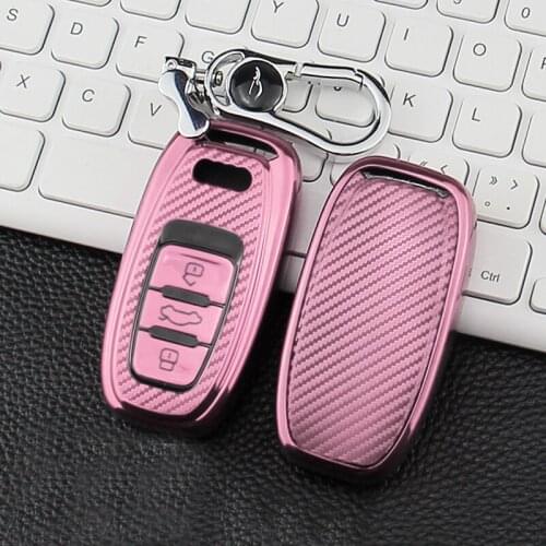For Audi A1 A3 A4 A5 A6 A7 A8 Quattro Q3 Q5 Q7 TPU Carbon Fiber Car Remote Key Case Cover Holder Keychain Ring Key Protector