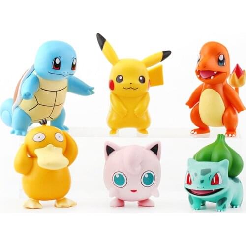 6pcs/set Pokemon Pikachu Anime Action Figures Model Doll Squirtle Psyduck Bulbasaur Charmander Pocket Monster Toy Gift For Kids