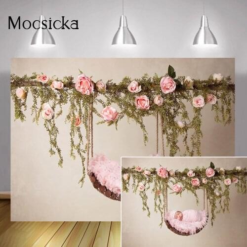 Floral Solid Color Newborn Baby Portrait Backdrop Photo Studio Pink Flowers Vine Kids Birthday Art Background Photography