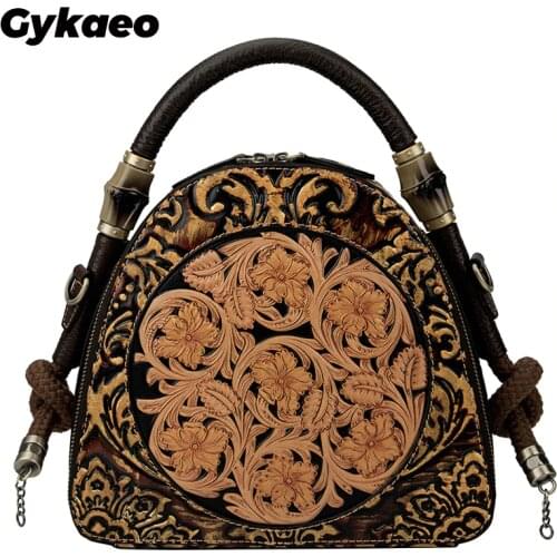 Gykaeo 2021 Winter Female Retro Classical Shoulder Bag Ladies Genuine Leather Tote Bags Printing Floral Women Handbag Sac A Main