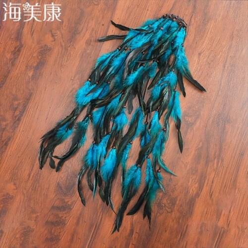 Haimeikang Bohemian Feather Headbands Hair Combs Girl Popular Festival Head Band Headpiece Weaving Hair Bands Accessories