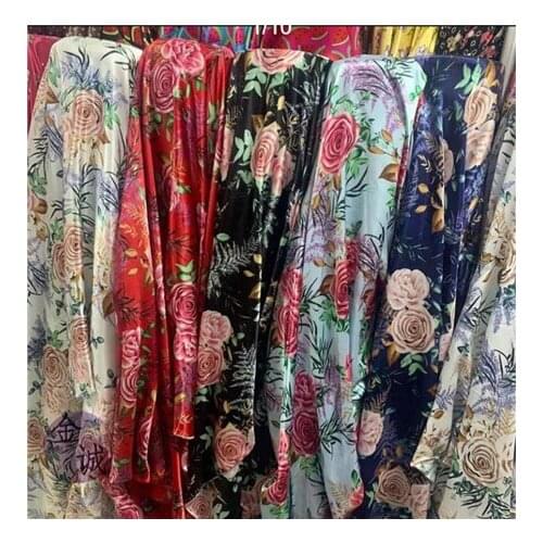 Printed imitation satin fabric Chinese style printed garment fabric DIY plant flower printed fabric