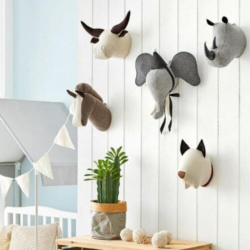 INS Nordic Style 3D Animals Head Elephant Rhinoceros Horse Dog Stuffed Wall Hanging Decoration Kids Girl Room Decor Baby Gifts