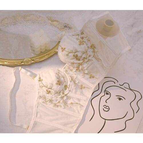 Embroidered intimates girls thin sexy bralette set crop tops soft rim push up outside wear 2 pieces lingerie set plus size