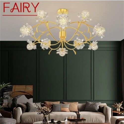 FAIRY Creative Chandeliers Light Crystal Gold Modern Pendant Lamp Flower Branch Home LED Fixture for Living Room