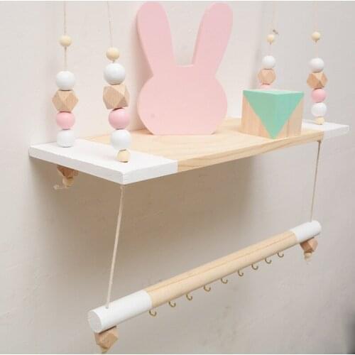 Creative Nordic Scandinavian Decor Wooden Wall Shelf with Beads Kids Room Decoration Organizer Storage Holders Christmas Gifts