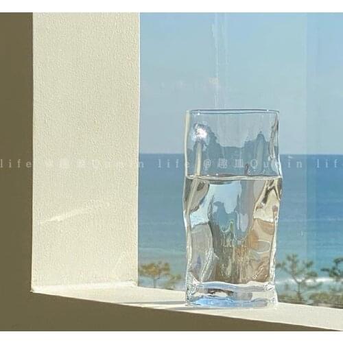 Korean Ins Style Irregular Transparent Glass Twist Water Cup Juice Milk Cup Summer Cold Drink Cup Lovely Simple Decorative Cup