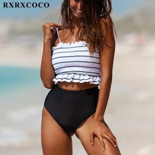 RXRXCOCO Swimwear Women Floral Printed Womens Swimming Suit High Waist Bikini 2021 Femme Push Up Bathing Suit Yellow Bikini Set