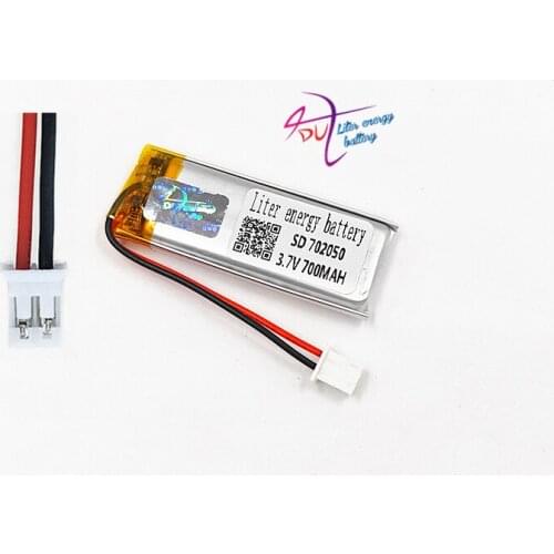 JST PH 2.0 2pin 3.7V 700mAh 702050 Lithium Polymer LiPo Rechargeable Battery For Mp3 headphone PAD DVD E-book bluetooth camera