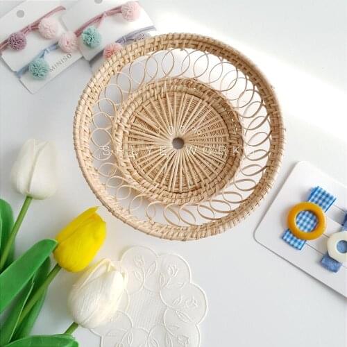 Rattan Fruit Tray Basket Breakfast Bread Small Basket Fruit Storage Home Living Room Basket Hand-woven Tray Shooting Props