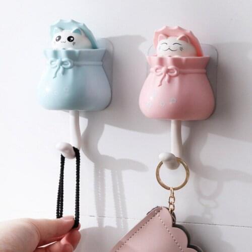 1 Cute Cartoon Cat Keychain Free Punch Hooks Home Decoration Hooks Creative Hooks Kitchen Storage Hooks Home Accessories