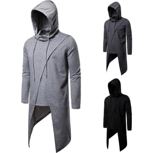 2019 Men Autumn Slim fit Solid color Long sleeve Hoodies Sweatshirt Man Extend Irregular hem Cotton Casual Hooded Pullover