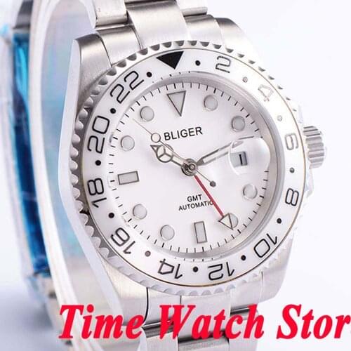 Bliger 40mm white dial luminous saphire glass Ceramic Bezel GMT automatic movement mens watch men 191