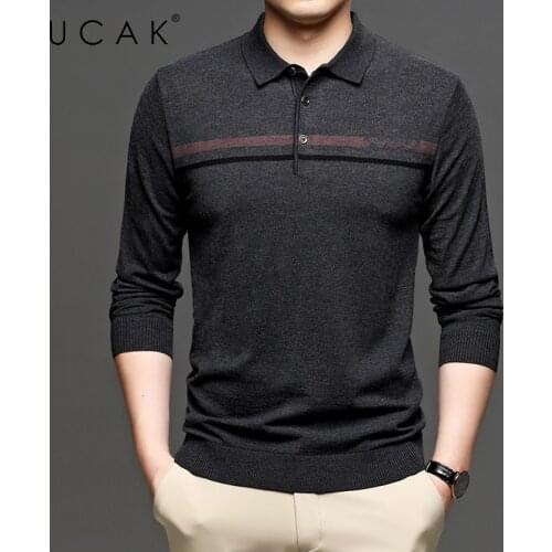 UCAK Brand Classic Sweater Men Clothes Turn-Down Collar Striped Streetwear Sweater Pull Homme Spring Autumn Thick Pullover U1251