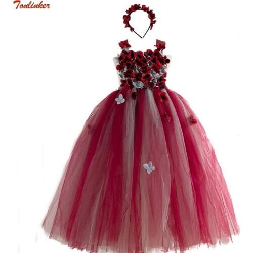 Flower Girls Dress Flower Wedding Evening Children Princess Party Pageant Long Gown Kids Dresses Headband Girls Formal Clothing