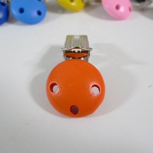 25PCS Orange Color Natural Wood Baby Pacifier Dummy Suspender Holder Clips