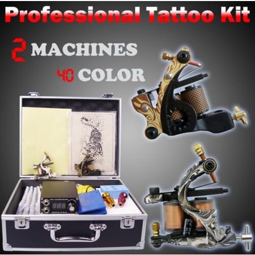 Professional body piercing kit tattoo starter set 2 top tattoo gun 40 color inks YLT-43 kit tattoo complete machine