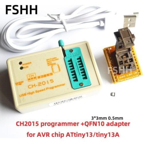CH2015 programmer+QFN10 to DIP8 adapter for ATtiny13/tiny13A avr chip QFN10 0.5mm 3X3mm