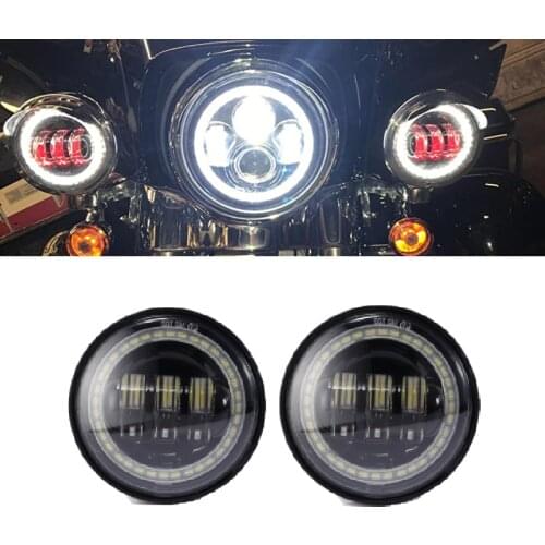 4-1/2" 4.5 Inch 30W LED Fog Lights white DRL Amber Turn Signal Halo Red Demon Passing Auxiliary Light Lamp for Harley Motorcycle