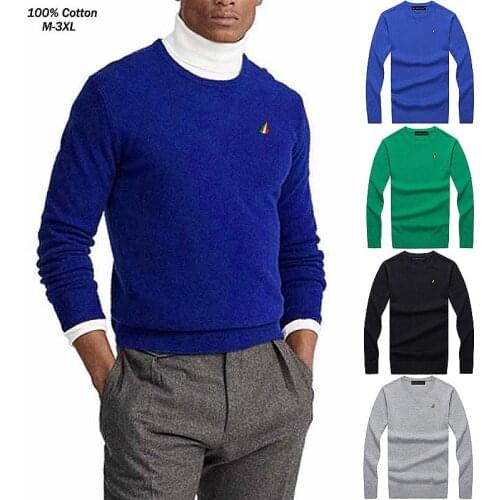 100% Cotton High Quality New Spring Autumn Round-Neck Pullovers Mens Sweaters Casual Mens Knitted Sweaters Fashion Slim Tops