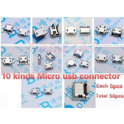 50pcs 5pcs each for 10 kind Micro USB 5Pin jack tail socket micro usb Connector port sockect for samsung Lenovo Huawei ZTE HTC