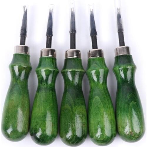 1 Set Leather Edge Skiving Beveling Wooden Handle Craft DIY Cutting Tool Kit #20/16W