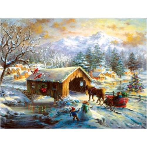Counted Cross Stitch Kits Needlework - Crafts 14 ct Aida DMC Color DIY Arts Handmade Home Decor - Over the Covered Bridge