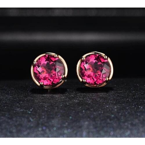 BLACK ANGEL Round Pigeon Blood 925 Silver Luxury Created Red Tourmaline Stud Earrings For Women Fashion Jewelry Christmas Gift