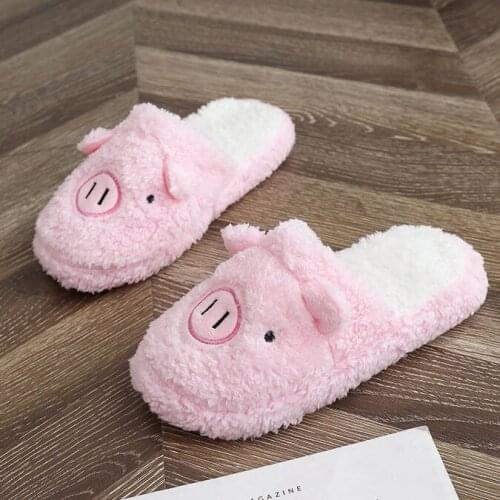 Pig Cartoon Women Indoors Flat Slippers Shallow Plush Ladies Casual Slippers Lightweight Fashion Women Slippers