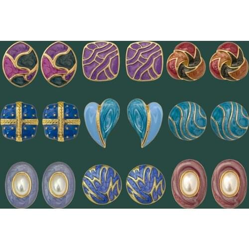 Vintage court Earrings oil dripping enamel Vintage Antique new purple cool wind spiral adjustable ear clip