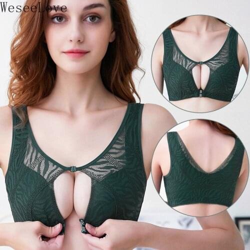 WeseeLove New 75-120 Push Up Lace Women Bra Plus Size Sexy Bra For Women Front Buckle Beauty Back Underwear Gathered Lingerie