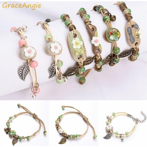 Girl Jewelry Handmade Chain Link Bracelet Women Men Bracelets Gift Bohemia Jewelry Gift Wholesale Women Flower Beads Bangles